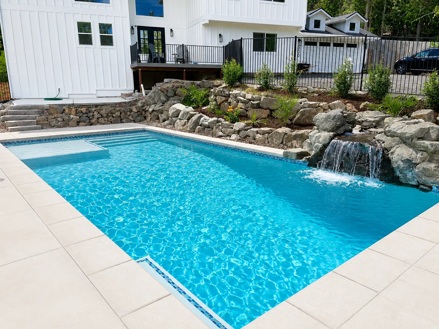 Custom inground pool with rock waterfall in Oregon